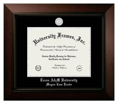 Texas A&M University Magna Cum Laude Diploma Frame in Legacy Black Cherry with Black & Silver Mats for document: 8 1/2"h x 11"w  