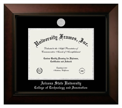 Arizona State University College of Technology and Innovation Diploma Frame in Legacy Black Cherry with Black & Silver Mats for document: 8 1/2"h x 11"w  