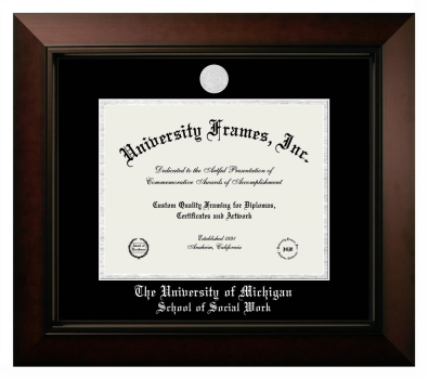 University of Michigan School of Social Work Diploma Frame in Legacy Black Cherry with Black & Silver Mats for document: 8 1/2"h x 11"w  