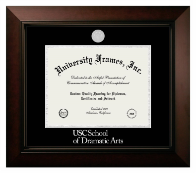 University of Southern California School of Dramatic Arts Diploma Frame in Legacy Black Cherry with Black & Silver Mats for document: 8 1/2"h x 11"w  