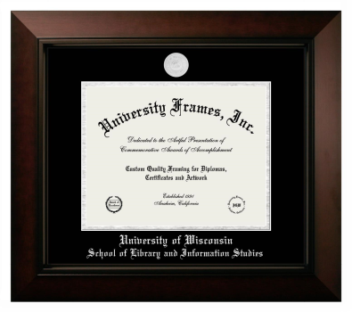 University of Wisconsin (Madison) School of Library and Information Studies Diploma Frame in Legacy Black Cherry with Black & Silver Mats for document: 8 1/2"h x 11"w  