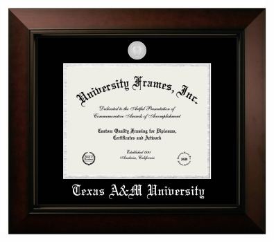 Texas A&M University Diploma Frame in Legacy Black Cherry with Black & Silver Mats for document: 8 1/2"h x 11"w  
