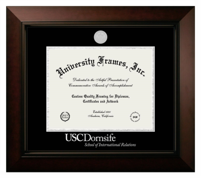 University of Southern California Dornsife School of International Relations Diploma Frame in Legacy Black Cherry with Black & Silver Mats for document: 8 1/2"h x 11"w  