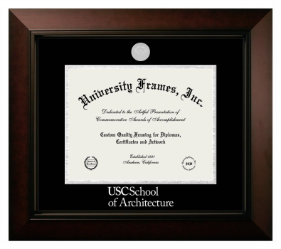 University of Southern California School of Architecture Diploma Frame in Legacy Black Cherry with Black & Silver Mats for document: 8 1/2"h x 11"w  
