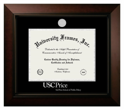 University of Southern California Sol Price School of Public Policy Diploma Frame in Legacy Black Cherry with Black & Silver Mats for document: 8 1/2"h x 11"w  