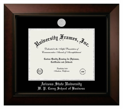 Arizona State University W. P. Carey School of Business Diploma Frame in Legacy Black Cherry with Black & Silver Mats for document: 8 1/2"h x 11"w  