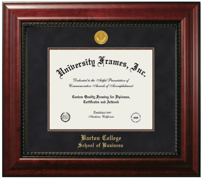 Barton College School of Business Diploma Frame in Executive with Mahogany Fillet with Black Suede Mat for document: 8 1/2"h x 11"w  