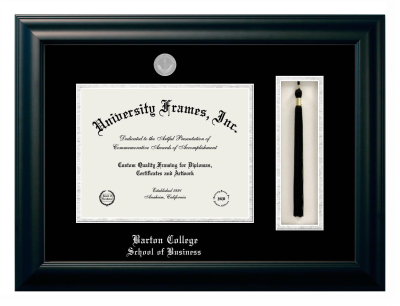 Barton College School of Business Diploma with Tassel Box Frame in Satin Black with Black & Silver Mats for document: 8 1/2"h x 11"w  