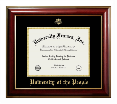 University of the People Diploma Frame in Classic Mahogany with Gold Trim with Black & Gold Mats for document: 8 1/2"h x 11"w  