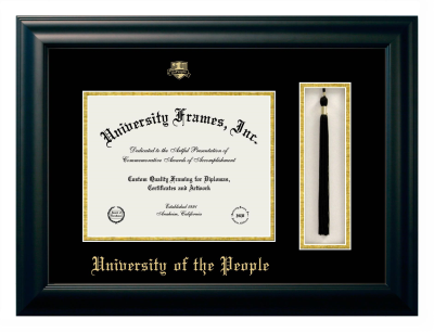 University of the People Diploma with Tassel Box Frame in Satin Black with Black & Gold Mats for document: 8 1/2"h x 11"w  