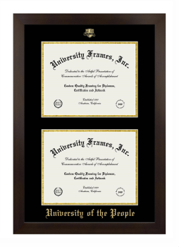 University of the People Double Diploma Frame in Manhattan Espresso with Black & Gold Mats for document: 8 1/2"h x 11"w  , document: 8 1/2"h x 11"w  