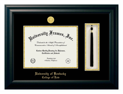 University of Kentucky College of Law Diploma with Tassel Box Frame in Satin Black with Black & Gold Mats for document: 8 1/2"h x 11"w  