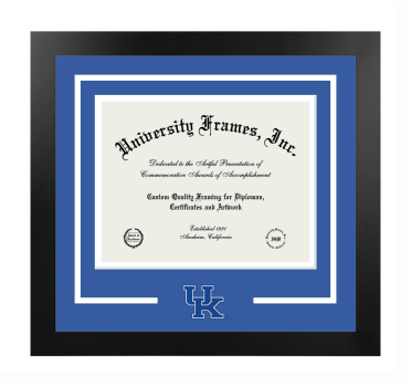 University of Kentucky College of Law Logo Mat Frame in Manhattan Black with Royal Blue & White Mats for document: 8 1/2"h x 11"w  