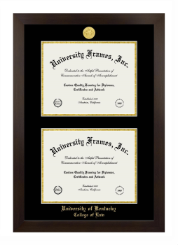 University of Kentucky College of Law Double Diploma Frame in Manhattan Espresso with Black & Gold Mats for document: 8 1/2"h x 11"w  , document: 8 1/2"h x 11"w  