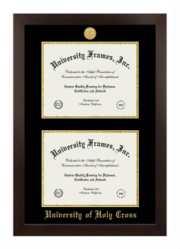 University of Holy Cross Double Diploma Frame in Manhattan Espresso with Black & Gold Mats for document: 8 1/2"h x 11"w  , document: 8 1/2"h x 11"w  
