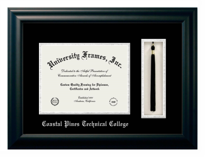 Coastal Pines Technical College Diploma with Tassel Box Frame in Satin Black with Black & Silver Mats for document: 8 1/2"h x 11"w  