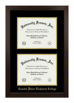 Coastal Pines Technical College Double Diploma Frame in Manhattan Espresso with Black & Gold Mats for document: 8 1/2"h x 11"w  , document: 8 1/2"h x 11"w  