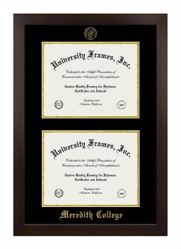 Meredith College Double Diploma Frame in Manhattan Espresso with Black & Gold Mats for document: 8 1/2"h x 11"w  , document: 8 1/2"h x 11"w  