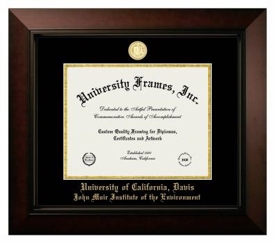 University of California Davis John Muir Institute of the Environment Diploma Frame in Legacy Black Cherry with Black & Gold Mats for document: 8 1/2"h x 11"w  