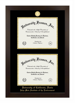 University of California Davis John Muir Institute of the Environment Double Diploma Frame in Manhattan Espresso with Black & Gold Mats for document: 8 1/2"h x 11"w  , document: 8 1/2"h x 11"w  