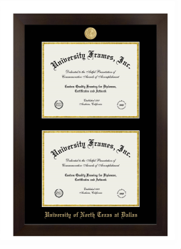 University of North Texas at Dallas Double Diploma Frame in Manhattan Espresso with Black & Gold Mats for document: 8 1/2"h x 11"w  , document: 8 1/2"h x 11"w  