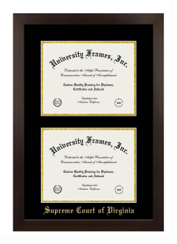 Supreme Court of Virginia Double Diploma Frame in Manhattan Espresso with Black & Gold Mats for document: 8 1/2"h x 11"w  , document: 8 1/2"h x 11"w  