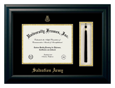 Salvation Army Diploma with Tassel Box Frame in Satin Black with Black & Gold Mats for document: 8 1/2"h x 11"w  