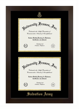 Salvation Army Double Diploma Frame in Manhattan Espresso with Black & Gold Mats for document: 8 1/2"h x 11"w  , document: 8 1/2"h x 11"w  