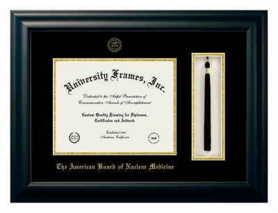 American Board of Nuclear Medicine Diploma with Tassel Box Frame in Satin Black with Black & Gold Mats for document: 8 1/2"h x 11"w  