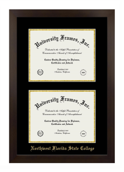 Northwest Florida State College Double Diploma Frame in Manhattan Espresso with Black & Gold Mats for document: 8 1/2"h x 11"w  , document: 8 1/2"h x 11"w  