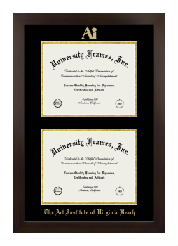 Art Institute of Virginia Beach Double Diploma Frame in Manhattan Espresso with Black & Gold Mats for document: 8 1/2"h x 11"w  , document: 8 1/2"h x 11"w  