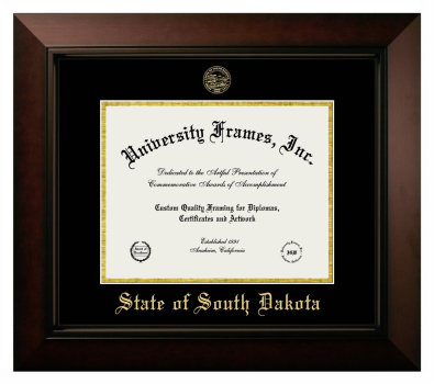 State of South Dakota Diploma Frame in Legacy Black Cherry with Black & Gold Mats for document: 8 1/2"h x 11"w  