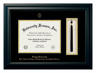 Lehigh University P.C. Rossin College of Engineering and Applied Science Diploma with Tassel Box Frame in Satin Black with Black & Gold Mats for document: 8 1/2"h x 11"w  