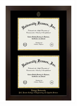 Lehigh University P.C. Rossin College of Engineering and Applied Science Double Diploma Frame in Manhattan Espresso with Black & Gold Mats for document: 8 1/2"h x 11"w  , document: 8 1/2"h x 11"w  