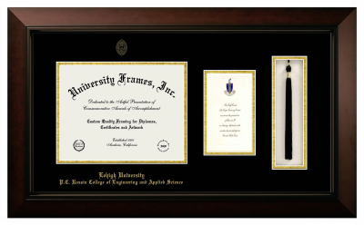 Lehigh University P.C. Rossin College of Engineering and Applied Science Diploma with Announcement & Tassel Box Frame in Legacy Black Cherry with Black & Gold Mats for document: 8 1/2"h x 11"w  , diploma: 7"h x 4"w  