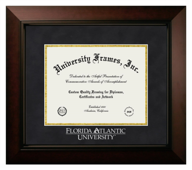 Florida Atlantic University (Boca Raton) Diploma Frame in Legacy Black Cherry with Black Suede & Gold Mats for document: 8 1/2"h x 11"w  