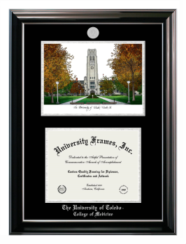 University of Toledo College of Medicine Double Opening with Campus Image (Stacked) Frame in Classic Ebony with Silver Trim with Black & Silver Mats for document: 8 1/2"h x 11"w  
