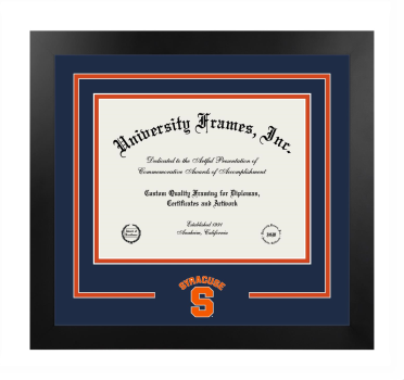 Syracuse University Martin J. Whitman School of Management Logo Mat Frame in Manhattan Black with Navy Blue & Orange Mats for document: 8 1/2"h x 11"w  
