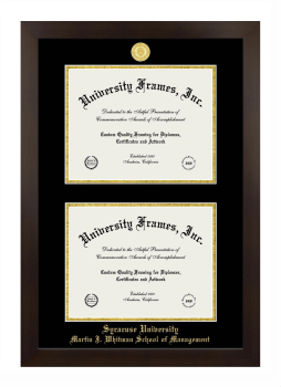 Syracuse University Martin J. Whitman School of Management Double Diploma Frame in Manhattan Espresso with Black & Gold Mats for document: 8 1/2"h x 11"w  , document: 8 1/2"h x 11"w  