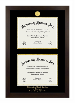University of North Carolina at Wilmington Watson College of Education Double Diploma Frame in Manhattan Espresso with Black & Gold Mats for document: 8 1/2"h x 11"w  , document: 8 1/2"h x 11"w  