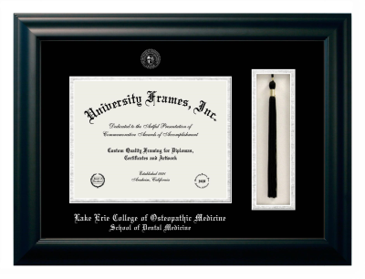 Lake Erie College of Osteopathic Medicine School of Dental Medicine Diploma with Tassel Box Frame in Satin Black with Black & Silver Mats for document: 8 1/2"h x 11"w  