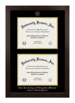 Lake Erie College of Osteopathic Medicine School of Dental Medicine Double Diploma Frame in Manhattan Espresso with Black & Gold Mats for document: 8 1/2"h x 11"w  , document: 8 1/2"h x 11"w  