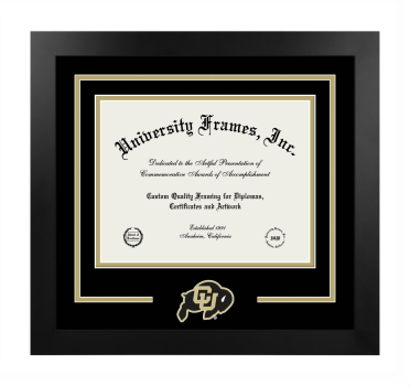 University of Colorado Anschutz Medical School Logo Mat Frame in Manhattan Black with Black & Tan Mats for document: 8 1/2"h x 11"w  