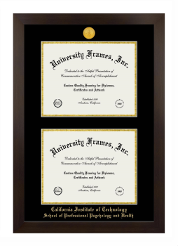 California Institute of Technology School of Professional Psychology and Health Double Diploma Frame in Manhattan Espresso with Black & Gold Mats for document: 8 1/2"h x 11"w  , document: 8 1/2"h x 11"w  