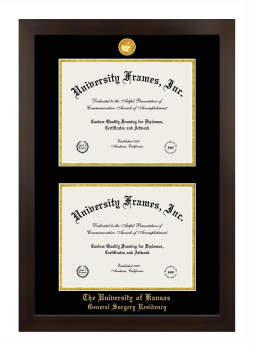 University of Kansas General Surgery Residency Double Diploma Frame in Manhattan Espresso with Black & Gold Mats for document: 8 1/2"h x 11"w  , document: 8 1/2"h x 11"w  