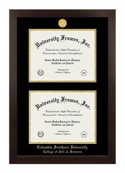Columbia Southern University College of Arts & Sciences Double Diploma Frame in Manhattan Espresso with Black & Gold Mats for document: 8 1/2"h x 11"w  , document: 8 1/2"h x 11"w  