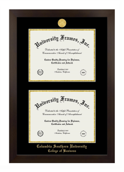 Columbia Southern University College of Business Double Diploma Frame in Manhattan Espresso with Black & Gold Mats for document: 8 1/2"h x 11"w  , document: 8 1/2"h x 11"w  