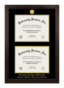 Columbia Southern University College of Safety & Emergency Services Double Diploma Frame in Manhattan Espresso with Black & Gold Mats for document: 8 1/2"h x 11"w  , document: 8 1/2"h x 11"w  