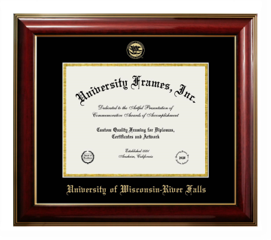 University of Wisconsin - River Falls Diploma Frame in Classic Mahogany with Gold Trim with Black & Gold Mats for document: 8 1/2"h x 11"w  