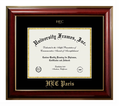 HEC Paris Diploma Frame in Classic Mahogany with Gold Trim with Black & Gold Mats for document: 8 1/2"h x 11"w  